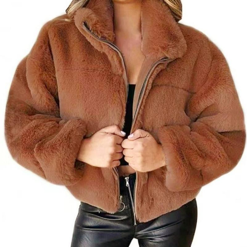 Herbst Winter Kurzer Kunstpelzmantel Damen Super Mode Sexy Umlegekragen Dicke Plüschjacken Damen Slim Outwear