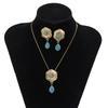 Accessories Denim Ethnic Turquoise Flower Pendant Necklace Vintage Metal Droplet Necklace