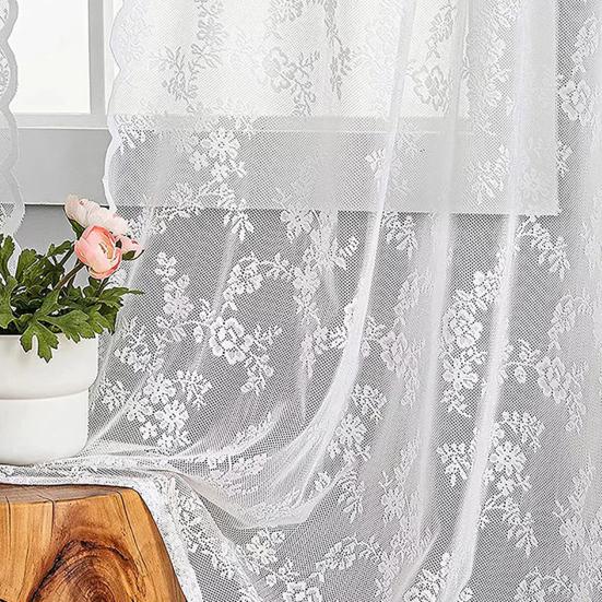 Spitzenvorhänge, Verdickte hochdichte transparente Vorhänge mit Blumenmuster, Wellenförmige Spitzen-Tüllvorhänge für Wohnzimmer, Schlafzimmer, Balkon, Weiches Licht