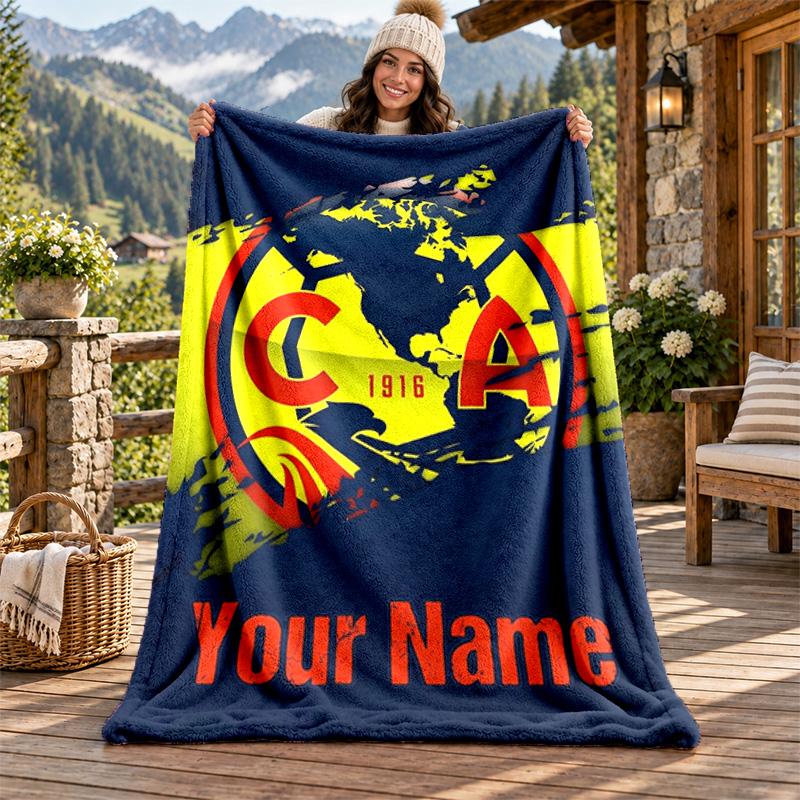 Club America Custom Name Flannel Blanket Personalized Soft Warm Plush Throw Blanket Customized Gift for Family Friends