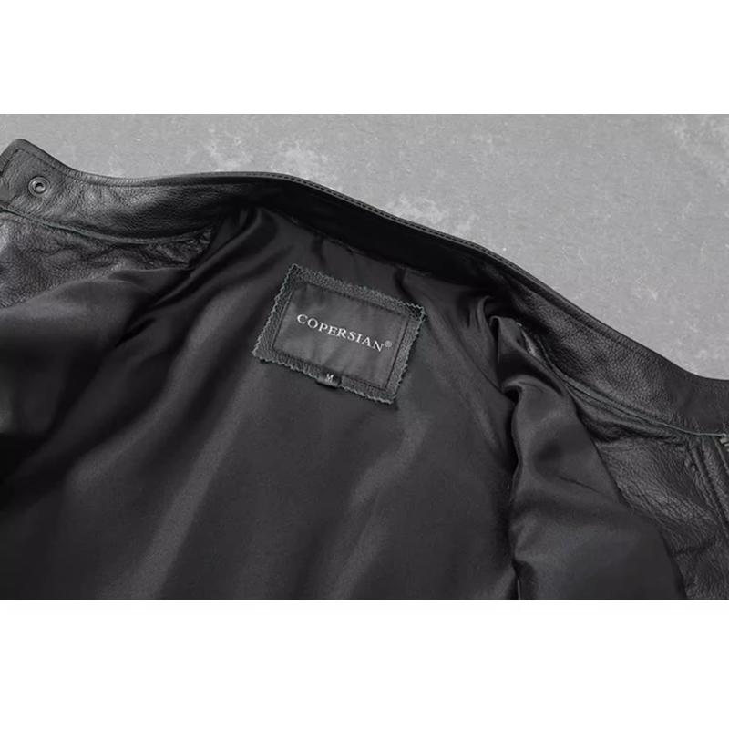 Chinese Size Men Leather Jacket Genuine Cowhide Black Autumn