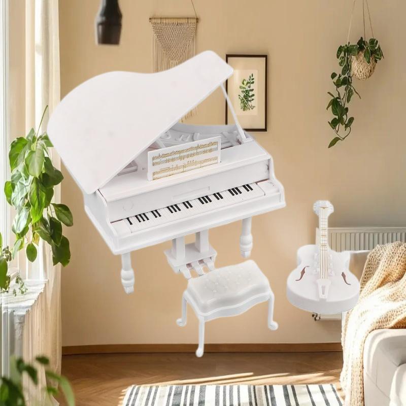 3 Pezzi Strumenti Musicali Miniatura Oggetti di Scena Casa delle Bambole Pianoforte a Coda Mobili Chitarra Violoncello Modello Accessori per Bambole Ornamenti di Simulazione