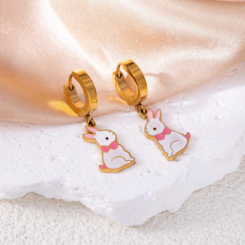 Brincos de Coelho Stud em Aço Inoxidável com Zircônia Azul-Verde Caçador de Sonhos: Moda de Luxo Feminina