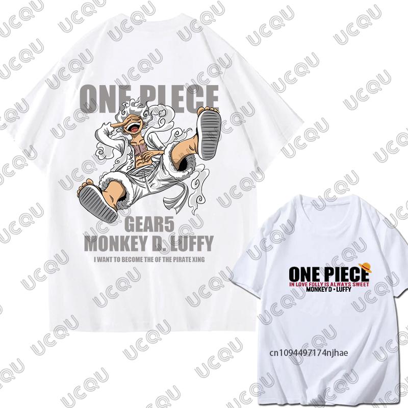 Japanes One Piece Luffy Gear 5 Print Cotton Unisexs T Shirt Summer Short Sleeve Cosplay Clothes Casual Tees Oversized Unisex Tops