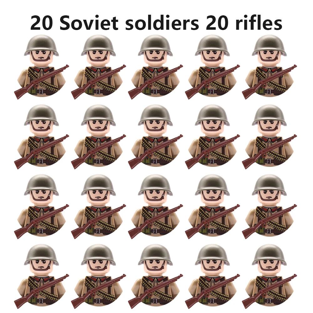 20Pcs/Set WW2 Military Soldier Array Soviet US UK France Japan Canada Italy China Building Blocks Action Figure Bricks Kids Toy