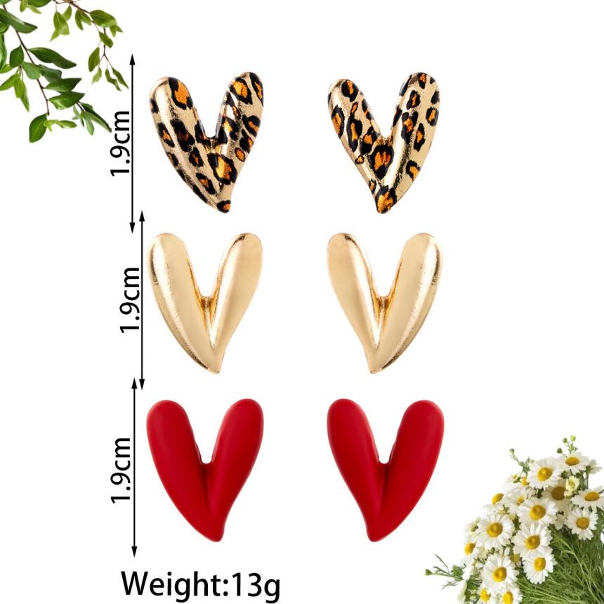 European and American Style Trend Hot Sale Personalized Alloy Love Peach Heart Leopard Print Spray Paint Multi-piece Set Women's Stud Earrings