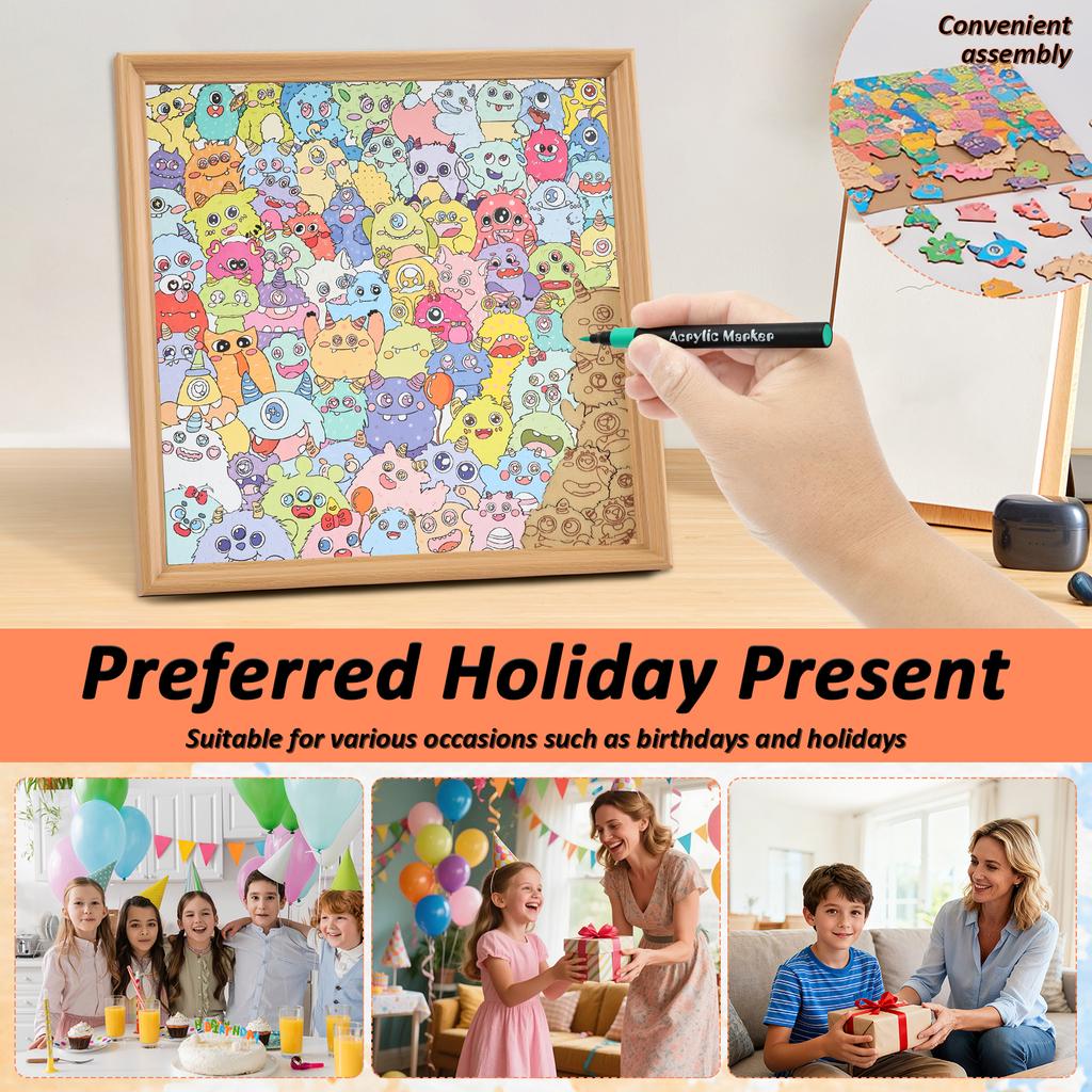 DIY Wooden Puzzle With Frame Cat/Dog/Rabbit Unique Animal Wood Puzzle Hand-Painted Coloring Wooden Puzzle Kid Gifts Home Decor