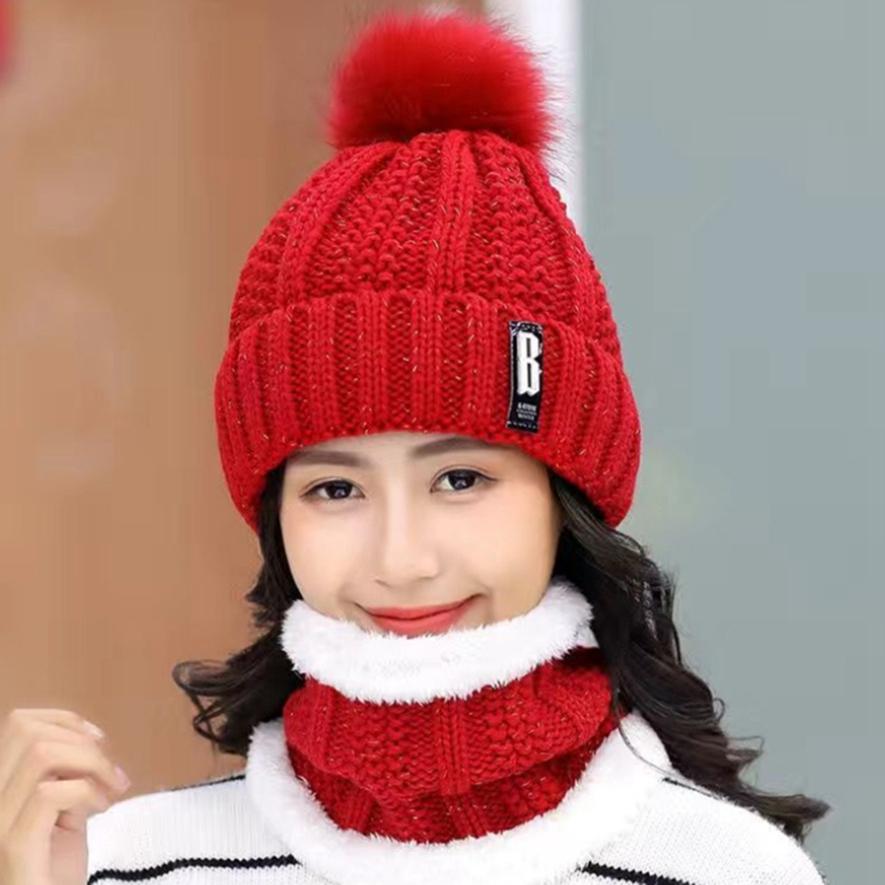 Winter Women's Plush Woolen Hat Outdoor Riding Warm and Cold Knitted Ear Protection Scarf Hat