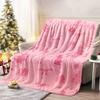1pc Pink Christmas Tree Bows & Hearts Flannel Blanket Soft Warm All-Season Machine Washable Gift for Home Travel Car Office