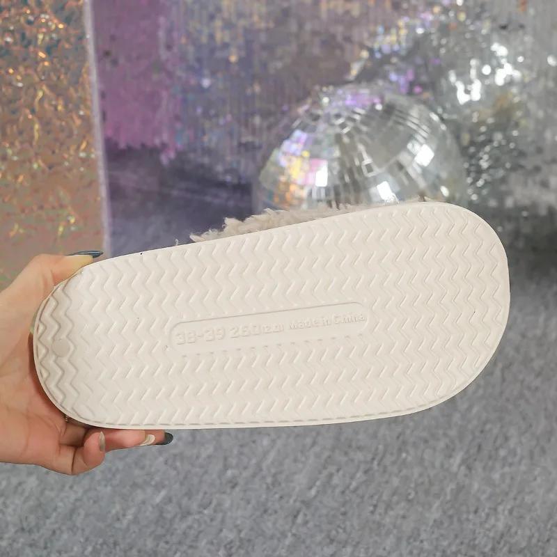 Fashion Shoes Female 2024 Plus Size Warm Women's Slippers Closed Toe Casual Slippers Women Solid Round Toe Flat with Light Ladies Shoes