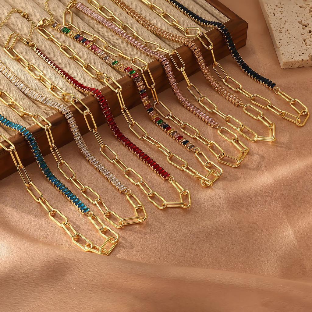 Hip Hop Zircon Paperclip Splicing Titanium Steel Clavicle Necklace For Women