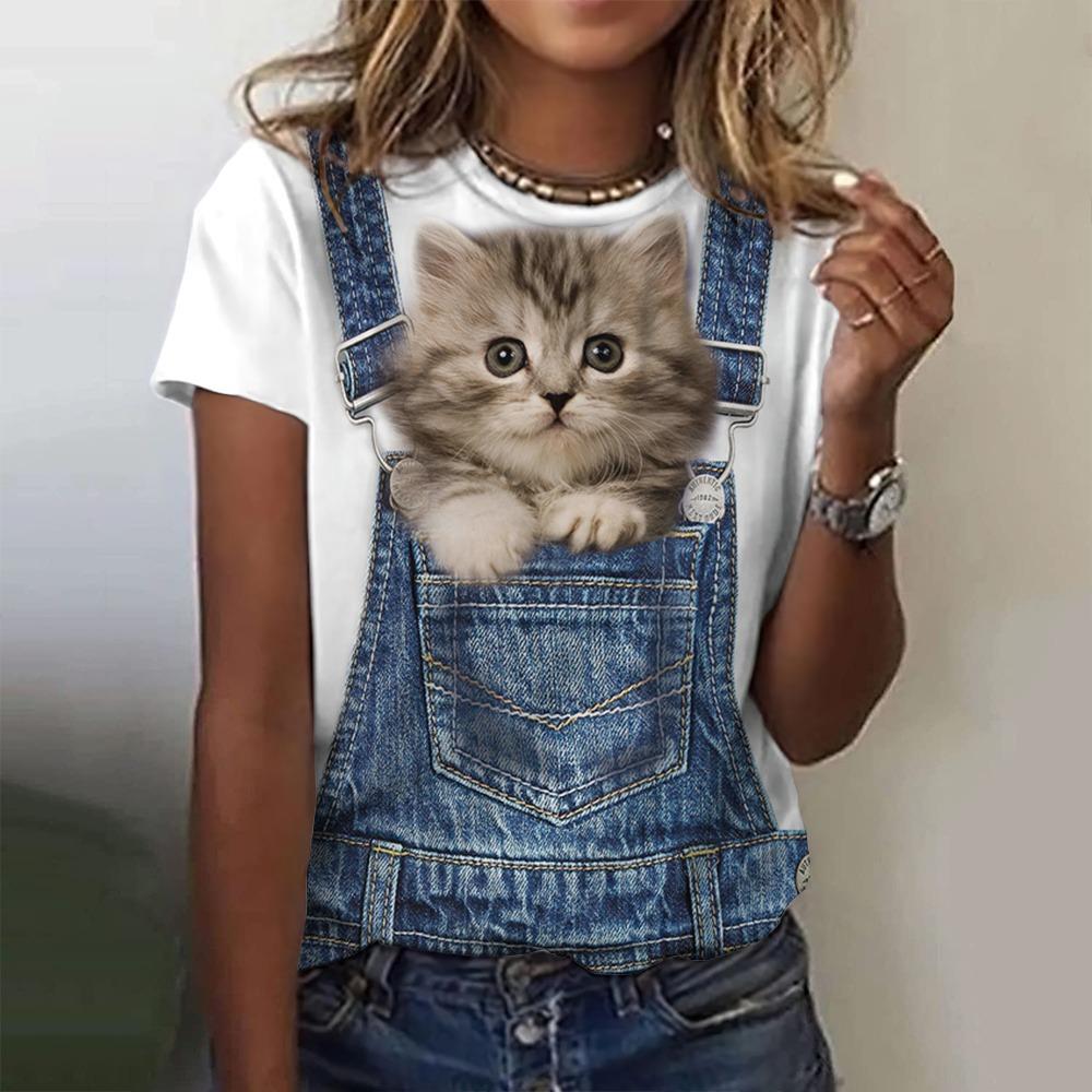 Fashion Women'S T-Shirt Funny Cat 3D Print Top Woman Harajuku T Shirt Casual Oversized Clothing Summer Female Oversized Tees