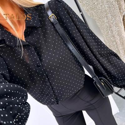 Women Shirt Lapel Lantern Long Sleeve Single Breasted Shirt Tops Casual Commuting Style Loose Fit Shirt Daily Wear
