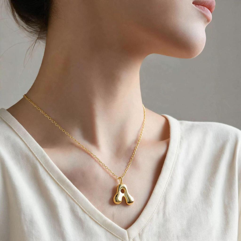 18K Gold Plated Balloon Bubble Hip Hop Necklace with 26 English Letters for Women