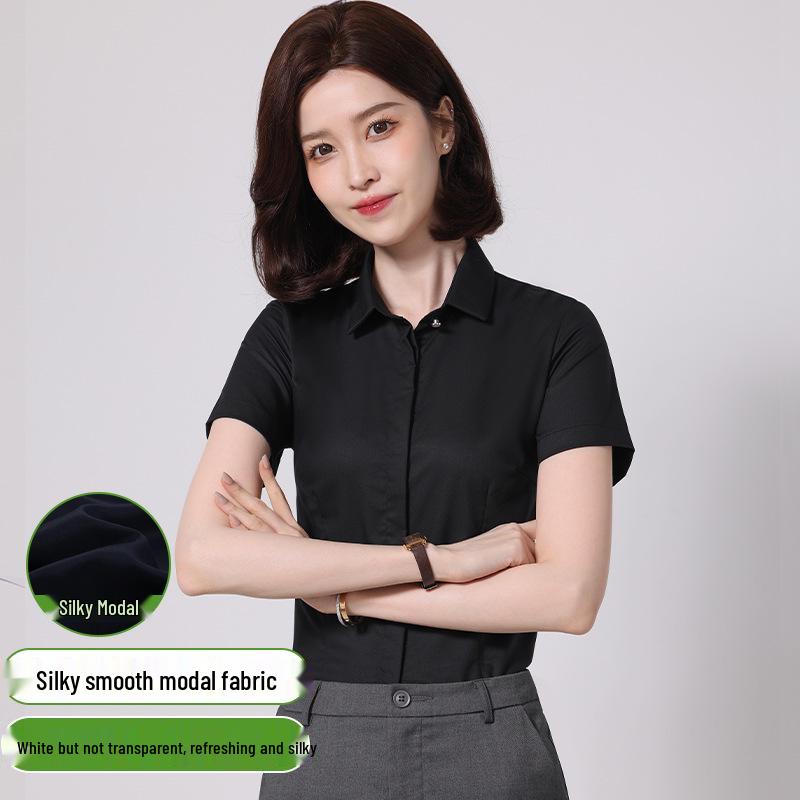 Women's Long Sleeve Professional White Stretch Shirt for College Students and Teachers