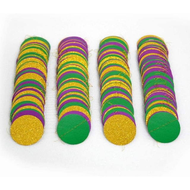 Decor365 Gold Purple Green Mardi Gras Decorations Glitter Dot Mardi Gras Garland Decor Circle Streamers Fat Tuesday Banner Carnival Themed Backdrop
