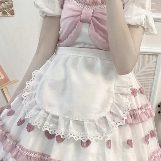 Maid Cosplay Schürze Weiß Rüschen Halbschürze Küchenkostüm Mädchen Taillenschürze für Cosplay Event Kostümparty Themenparty Accessoire