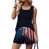 Women’s Summer Casual Tank Top and Shorts Two Piece Set Sleeveless Square Neck Relaxed Fit Outfit with Pockets Drawstring Waistband