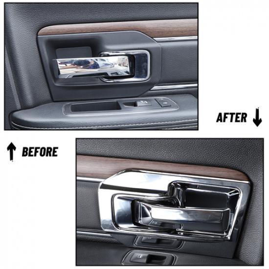 2x Interior Door Handle Bowl Cover Trim Frame For Dodge Ram 1500 2011-17 Chrome