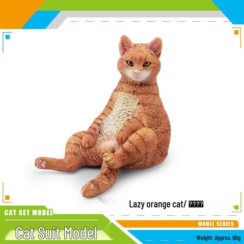 Children's Kitten Model Set: Ragdoll Cat, Lazy Orange Cat, Paw-Up Grey Cat, Sleeping Calico Cat, Lying Siamese Cat Figurines.