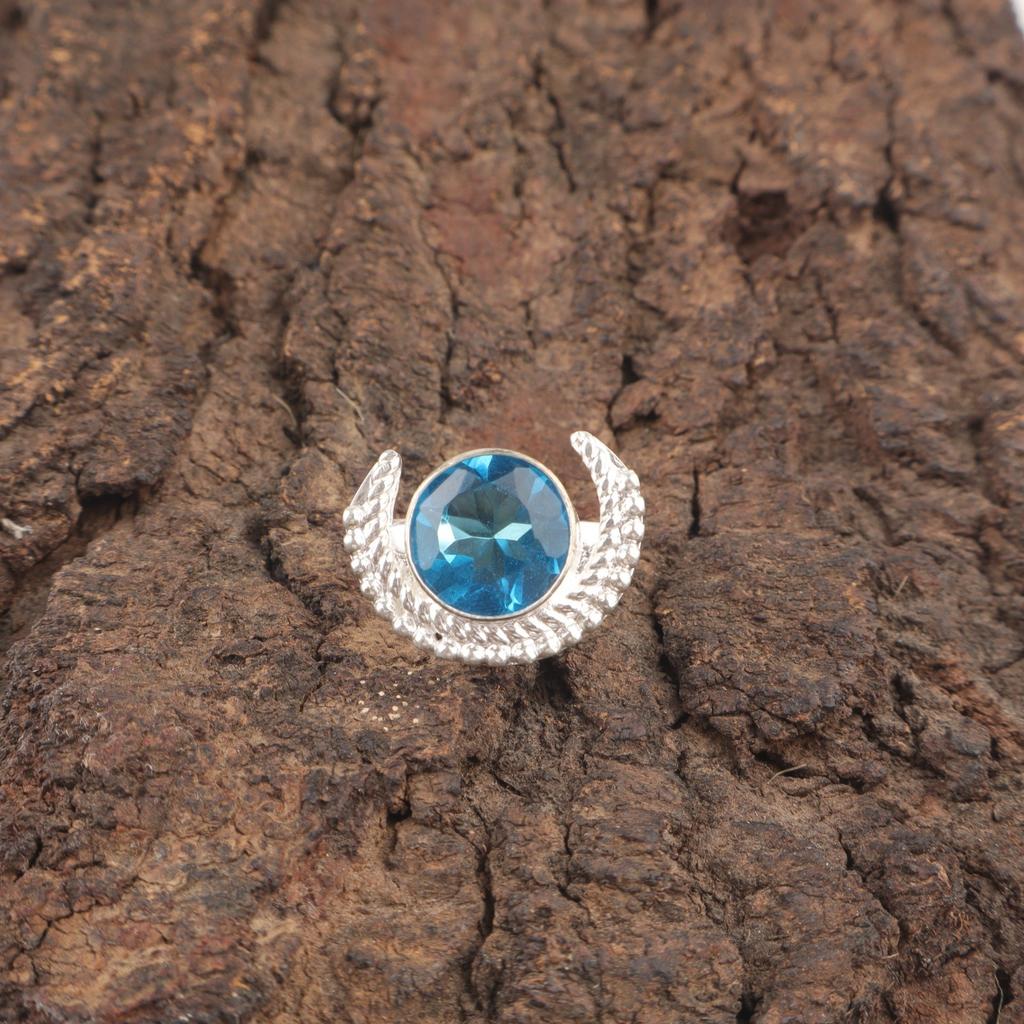 Round Swiss Blue Topaz Stone 925 Sterling Silver Eternity Best Friend Gift Ring RR-48-14