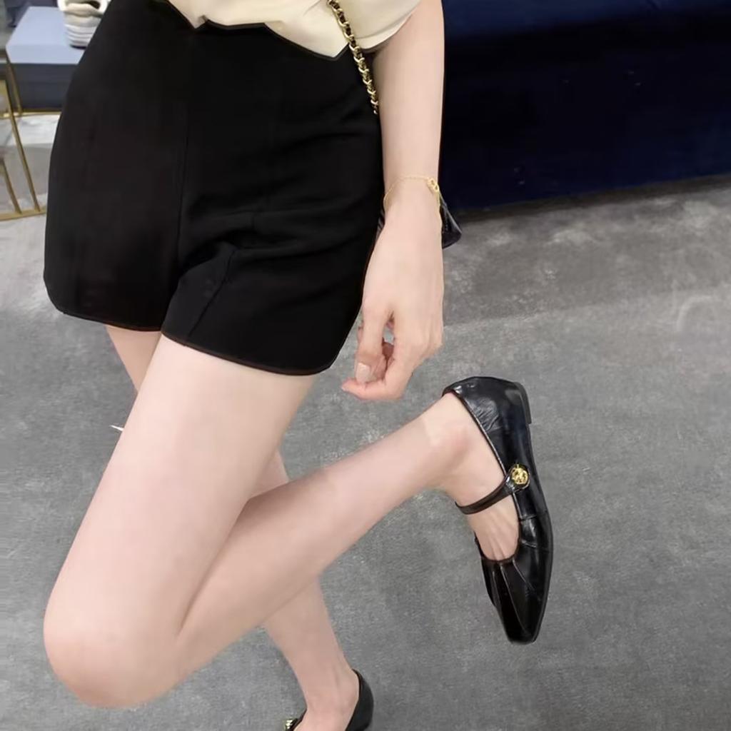 Sheepskin version~ genuine leather French gentle inner height increase silver light mouth single shoes women's one-word buckle Mary Jane shoes s