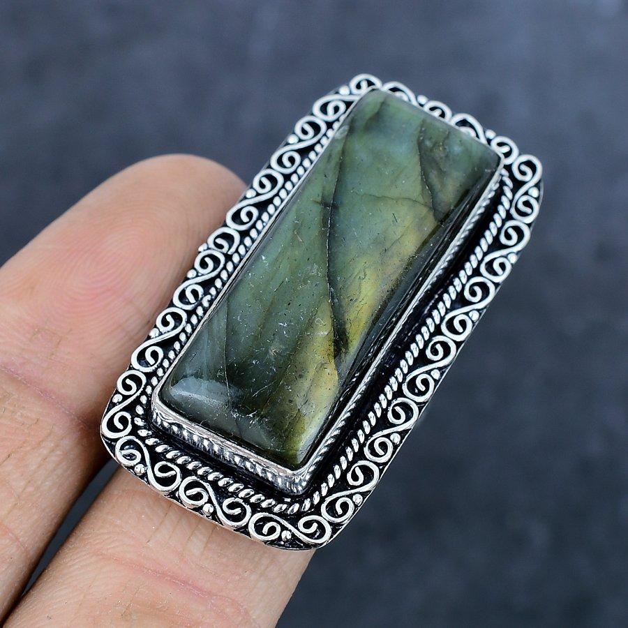 Natural Labradorite Gemstone 925 Sterling Silver Jewelry Ring Size 8.5 d8D57