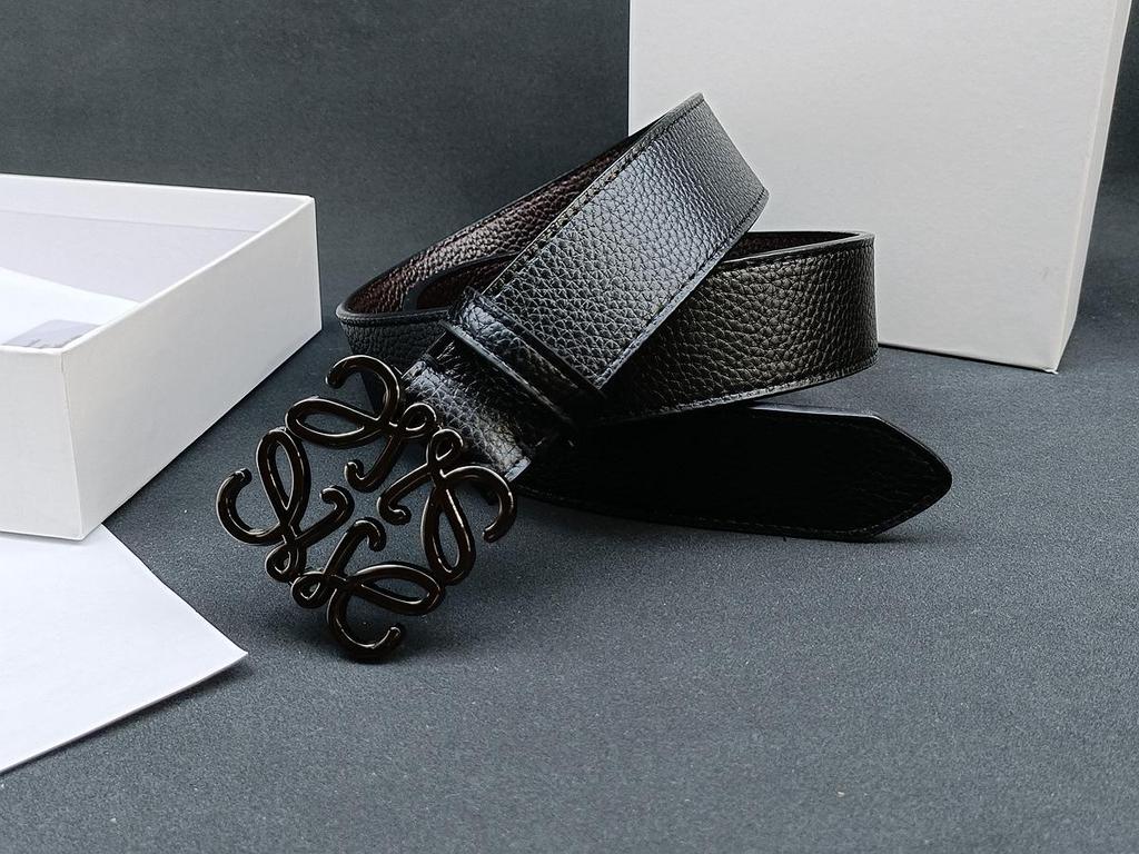 Loewe Glatte Schnalle Litschi-Prägung Herren Ledergürtel - Vielseitig, Modischer Influencer-Stil Auf Lager