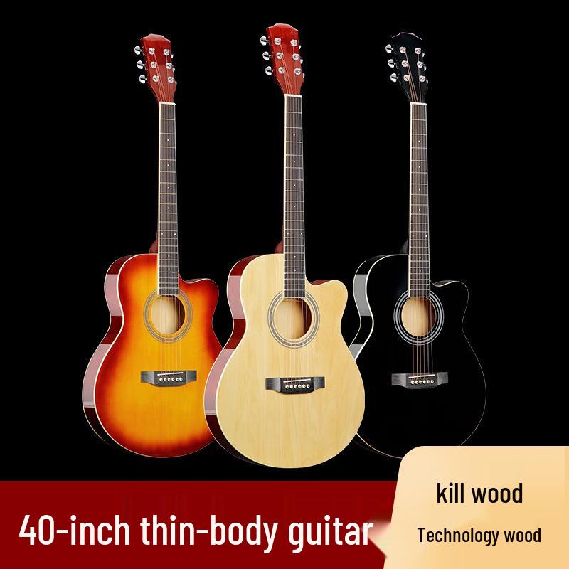 Folk 40-inch Ultra-thin Beginner Guitar for Boys & Girls - All Linden Wood, Polished Finish