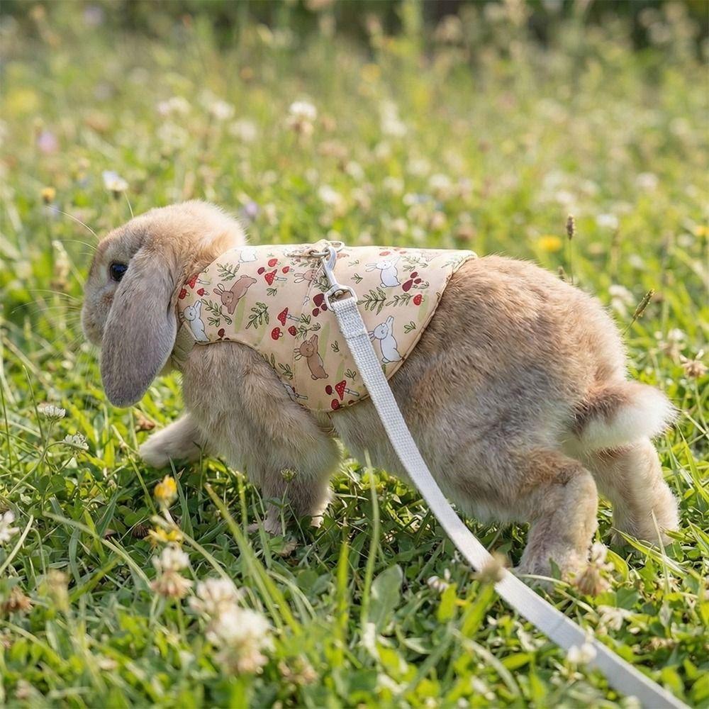 Breathable Pet Rabbit Harness Flower Pattern Rabbit Leash Set Pet Harness and Leash Outdoor Use