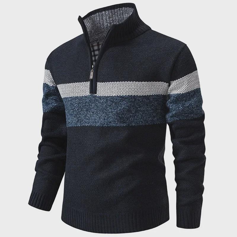 Men's European Slim Fit Zipper Stand-Up Collar Knit Sweater for Autumn and Winter