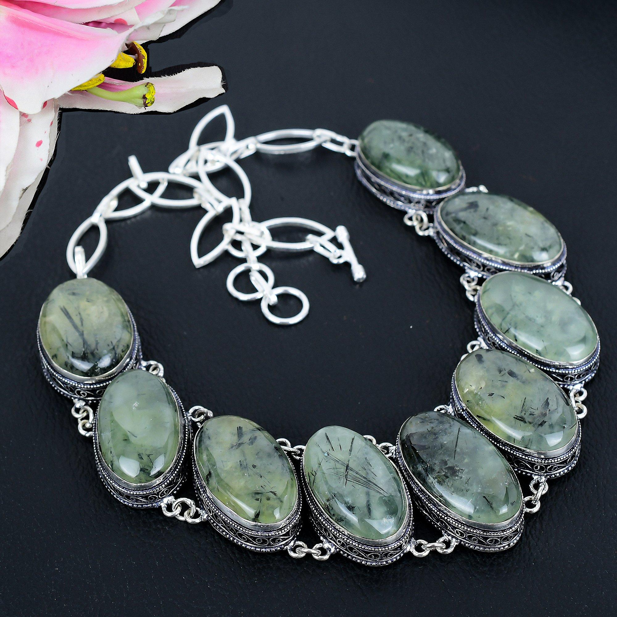 

Prehnite Gemstone Handmade 925 Sterling Silver Jewelry Necklace 18 KG-1649