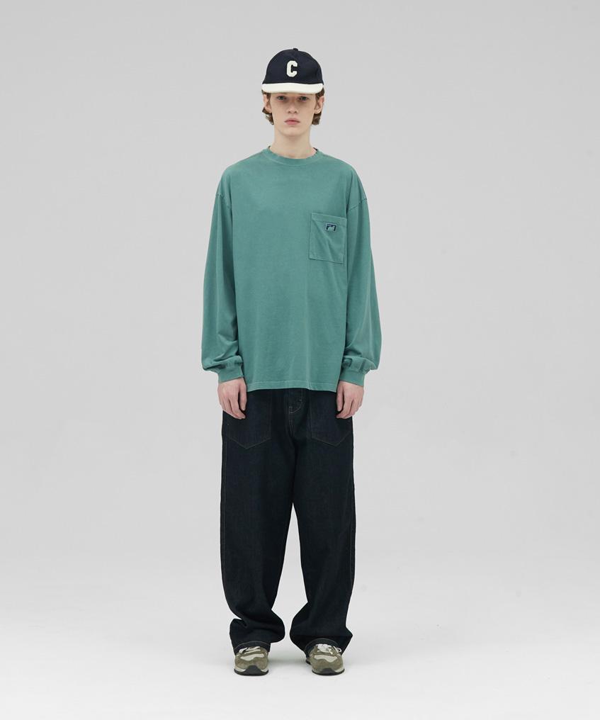 STENDS [M~4Xl] Pigment Long Sleeve Pocket T-Shirt_Green