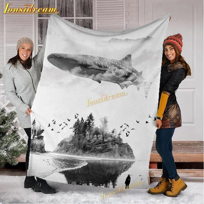 Whale Shark Blanket Soft Warm Throw Fleece Blanket Shark Sheet Bedspread Sofa Throw Light Thin Mechanical Wash Flannel Blankets