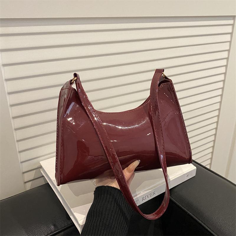 Underarm Handbag - Stylish Shiny Leather Shoulder Bag with A Round Shape
