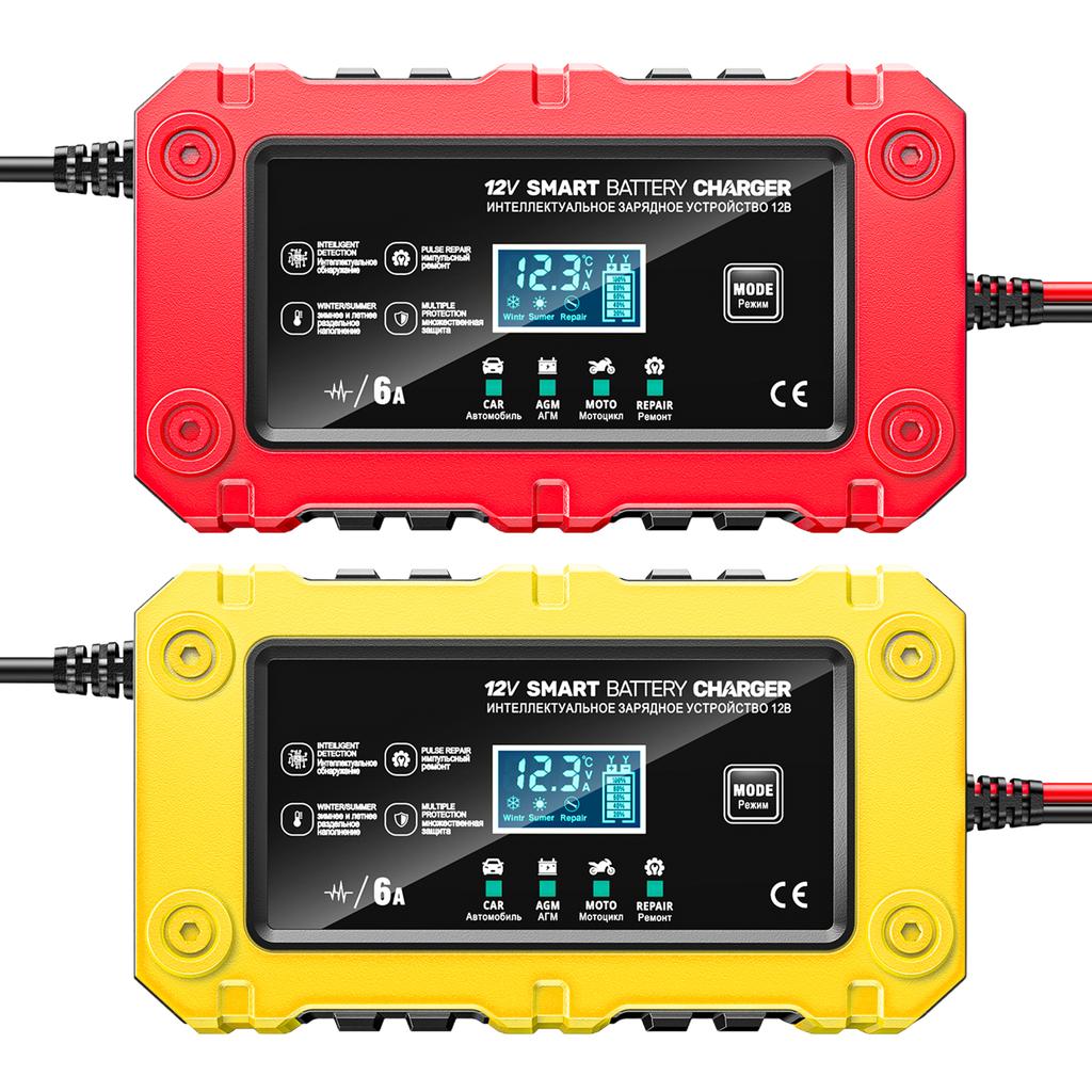 6A 12V Car Battery Charger Battery Maintainer Trickle Charger Smart Charger for Auto Motorcycle Lead-Acid AGM GEL Batteries