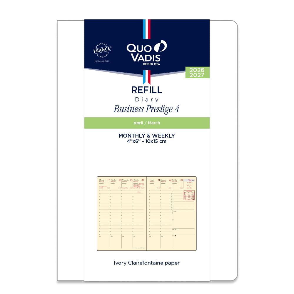 QUOVADIS Diary Business Prestige 4/Refill (Weekly Vertical, A6 Slim Size 10x15cm)