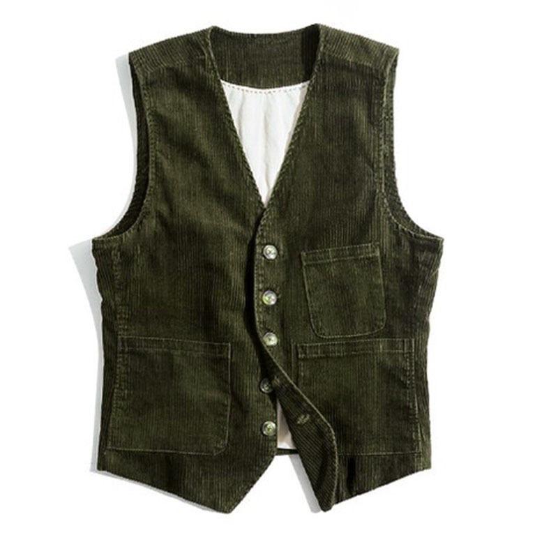 Men's Corduroy Patchwork Vest - Spring/Autumn Single-Breasted Solid Color Jacket