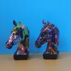 Colorful Graffiti Horse Head Figurine Modern Graffiti Art Animal Statues Home Office Living Room Desktop Wine Cabinet Decoration