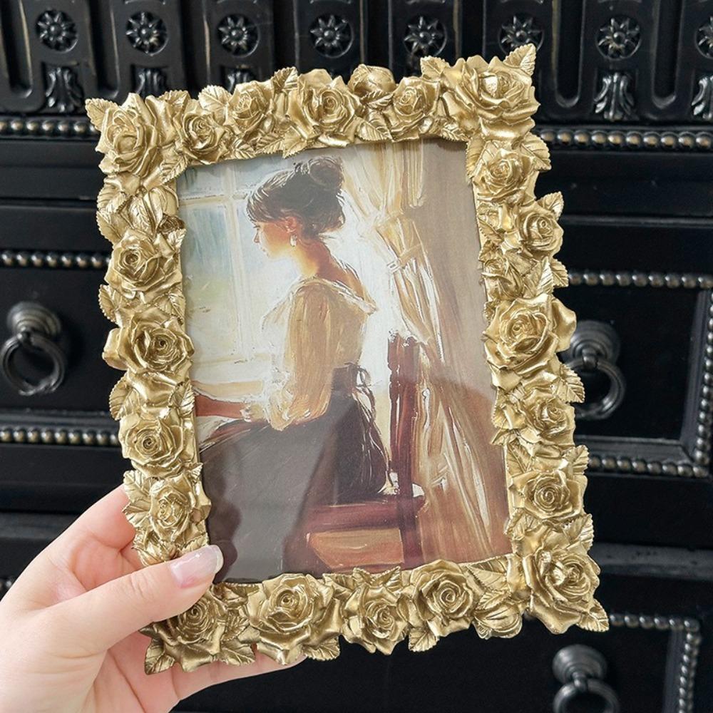 5/6/7 Inch Rose Edged Picture Frame European Style Photo Props Frame Ornaments  For Desktop