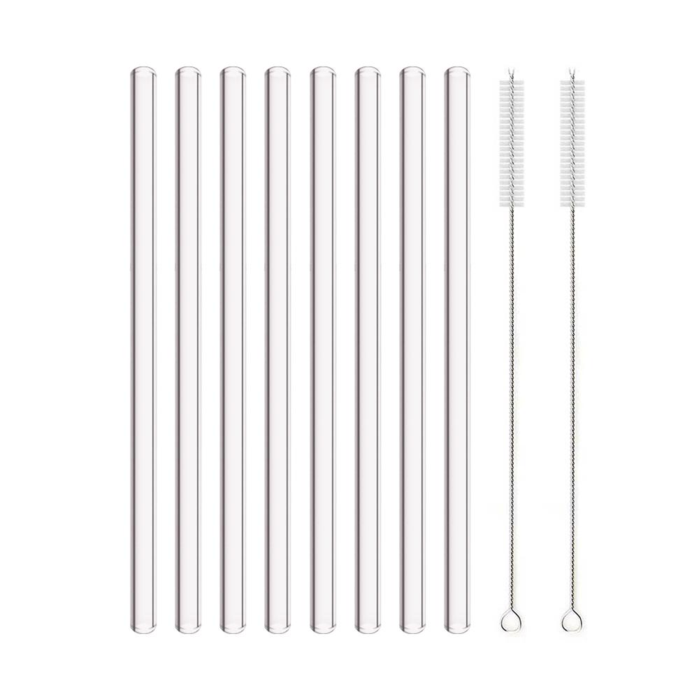 8mm High Borosilicate Glass Straw 3/5/10/11Pcs Reusable Eco Friendly Drinking Straws Set Bubble Tea Smoothies Bar Accessories
