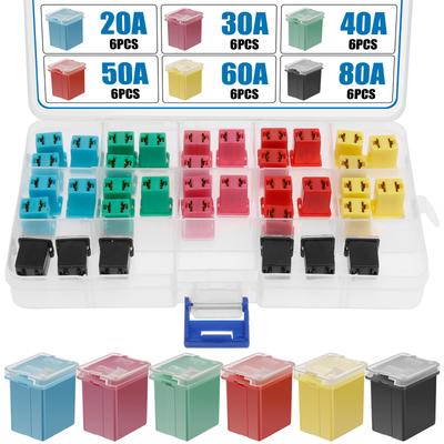 36Pcs Car Fuses Assortment Kit Automotive Low Profile Box Shaped Micro Cartridge Fuses 20A, 30A, 40A, 50A, 60A, 80A for Trucks