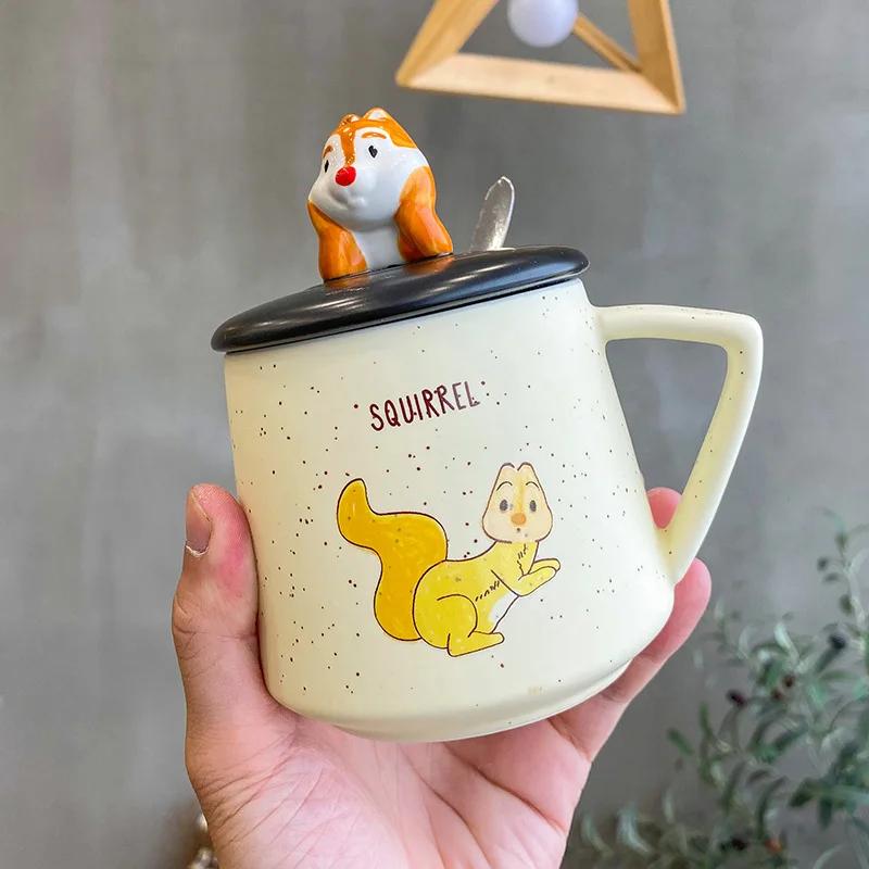 Kreslený hrnek veverky s víčkem lžičkou ctue Hrnek, který děti budou milovat Vícebarevné hrnky Šálek Nápojové sklo Kuchyňská pomůcka Dárek X-Mas Gif