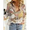 Women'S Map Print Shirt V-Neck Loose Short-Sleeved T-Shirt