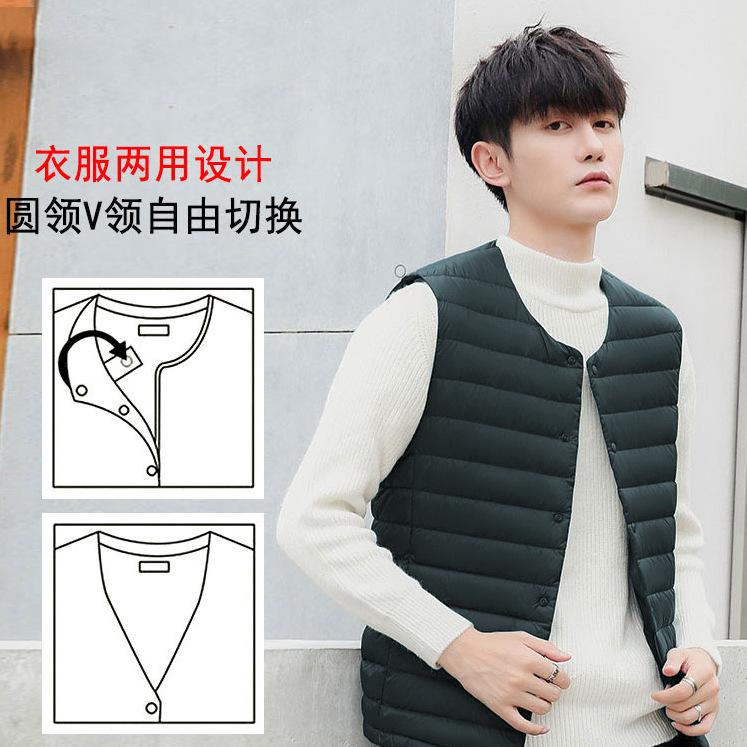 

Down vest men s collarless inner tank wearing autumn and winter light down jacket vest green large size vest crew neck 3XL темно-зеленого