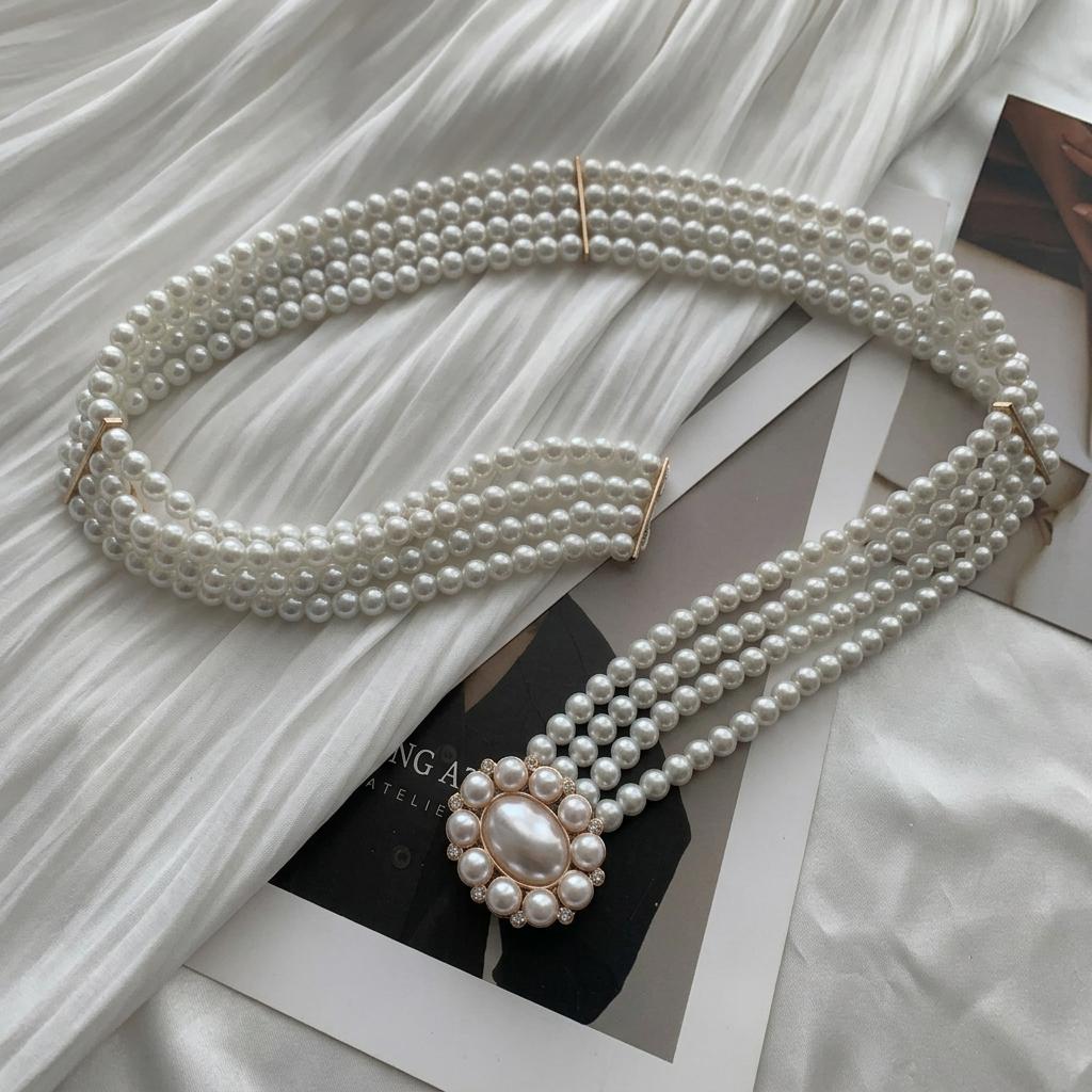 Pearl Decorative Waist Chain High-End Elastic Waist Belt Women'S Waist Accessory Luxurious For Daily Commute Party
