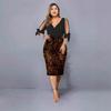 Women Sequined Beaded V Neck Bodycon Midi Dress European American Street Style