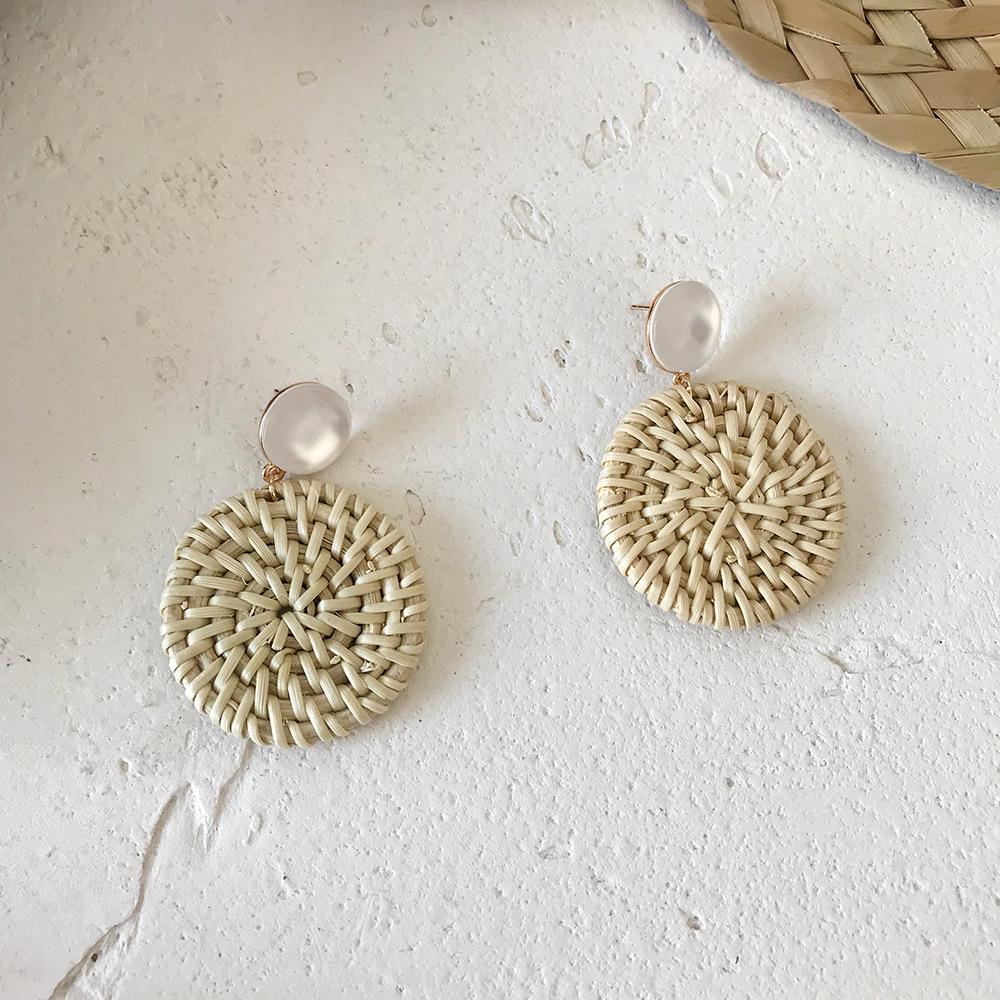 Rattan Diamant Geometrische Stroh Anhänger Ohrringe für Frauen