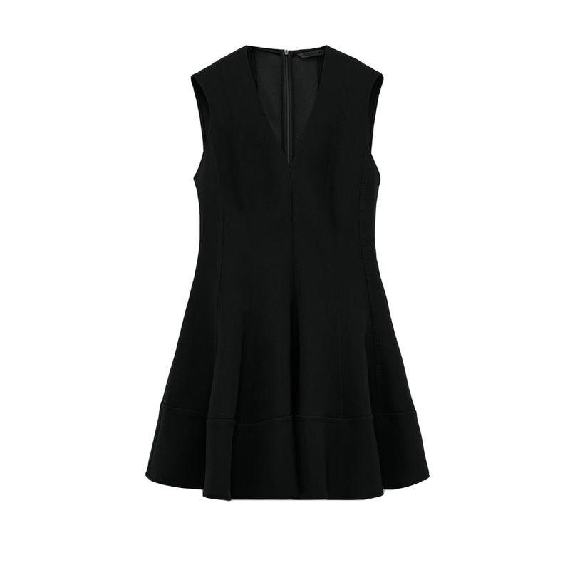 Spring New Women clothes Hepburn Black Dress Waist Hugging Slimming Wave Wide Swing V-neck Short Dress 2344188