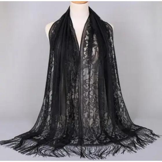 Elegant Women Cotton Polyester Floral Lace Scarf Shawl Tassels Party Wedding Lace Veil India Arab Muslim Hijabs Scarves